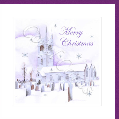 Christmas image of Week St Mary Church touched with iridescent glitter - Coralie Goodman